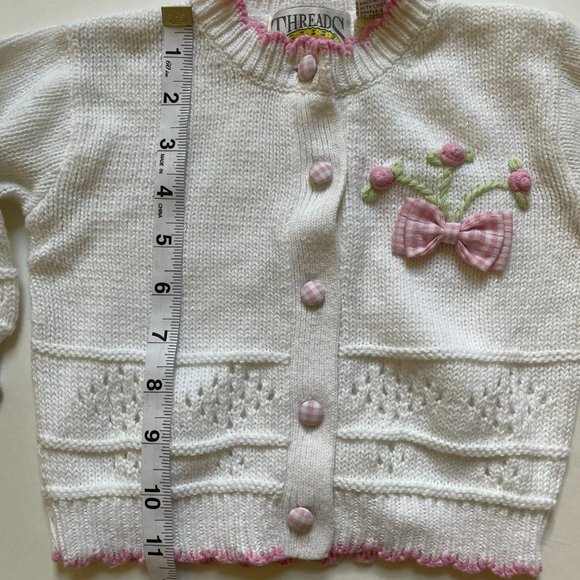 Girls Pink & White Button-Down Cardigan Sweater by Threads Clothing for Kids 12M - Picture 7 of 8